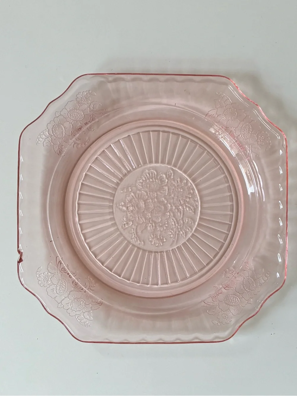 Vintage Style Pink Depression Glass Serving Plate - Decorative Floral Design